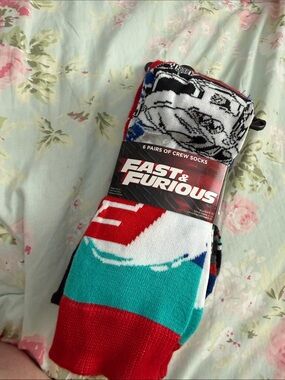 Fast & Furious Men’s Crew Socks - Red, Teal & White (6-Pack)